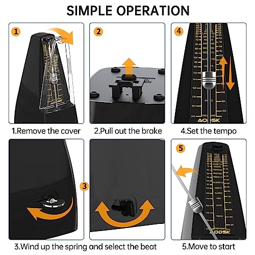 image for AODSK Mechanical Metronome Black Universal Metronome for Piano Guitar 