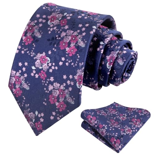 Image of Alizeal Mens 3.15inches Delicate Floral Tie with Small Flower Printed Handkerchief Set