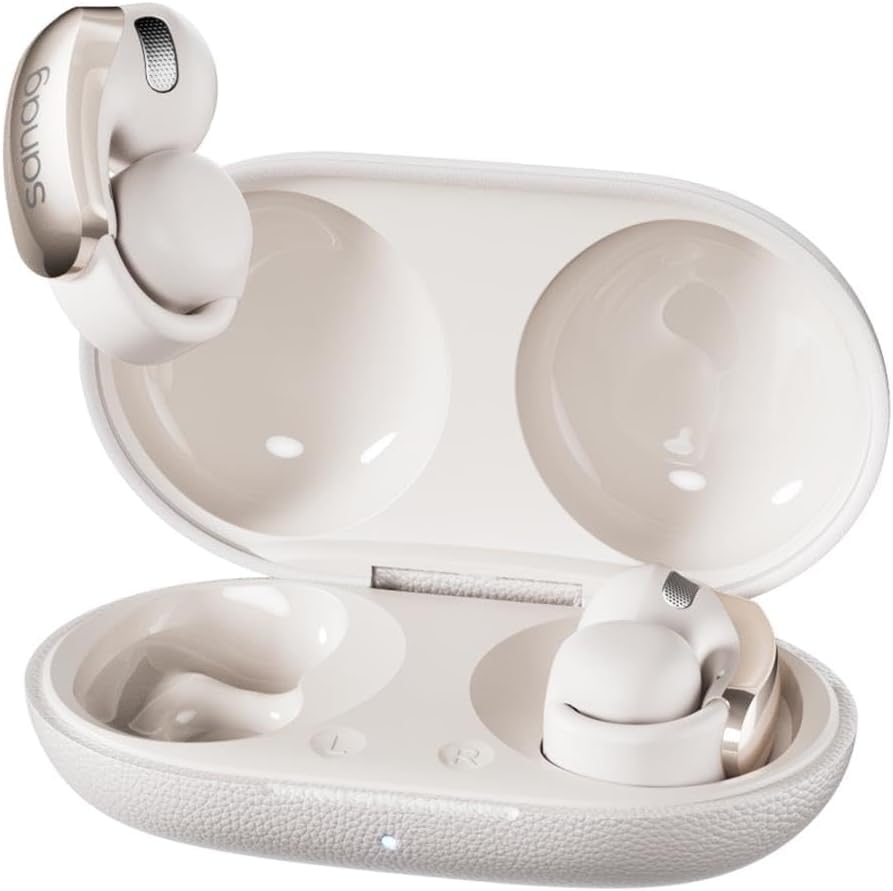 SANAGS9S AI Ultra Open Earbuds with Translation, Clip On Bluetooth 5.4 Ear Buds, 40H Playtime, 13.4mm Speaker for Clear Audio, Translate、Music and Calling 3 in 1 Open Ear Headphones, White