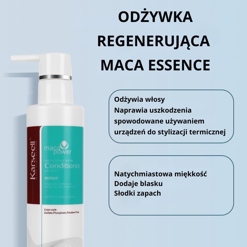 Karseell MACA CARE SYSTEM Zestaw kolagenowych maseczek do włosów 100 ml + szampon o objętości 200 ml + odżywka do włosów 200 ml nawilżająca objętość naprawa połysku, gładkość, suche, zniszczone włosy