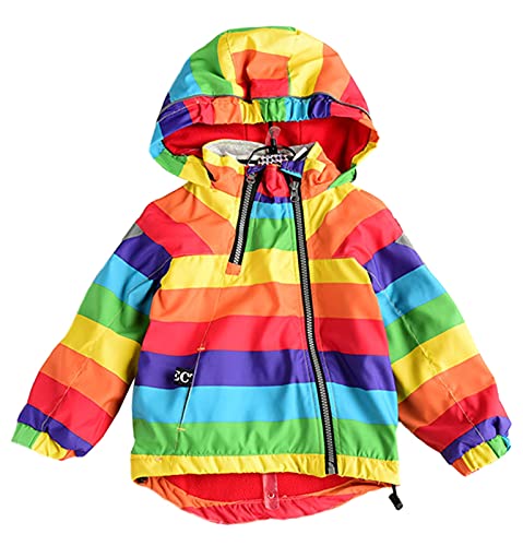 Reyox Mädchen Jungen Wasserdicht Jacken Kinder Übergangsjacke Kapuzenjacke Warme Regenjacke Outdoorjacke Wanderjacke 7 Jahre Regenbogenfarbe Cover