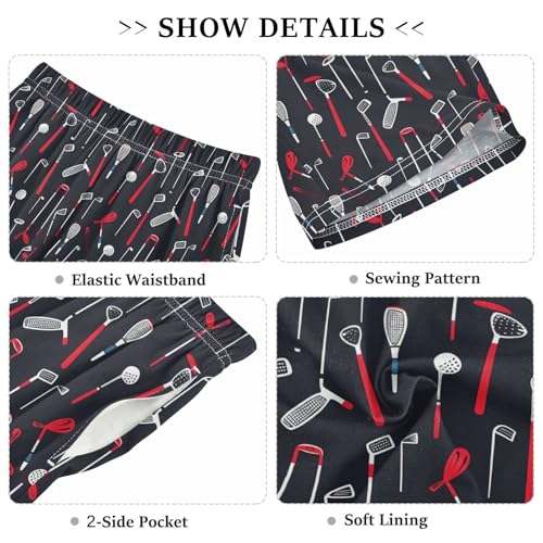 ALAZA Red Golf Glory Pajama Shorts Elastic Waist Casual Sleep Shorts with Pockets Size 6-143
