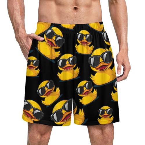 Yellow Rubber Duck in Glasses Men's Pajama Bottoms Lounge Pj Shorts Stretch Sleep Shorts for Home Vacation Beach