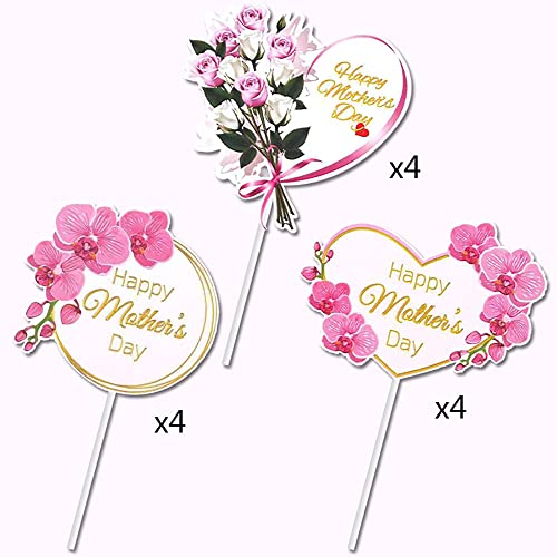 Kaoenla 12Pc Happy Mother's Day Cake Topper - Mom Happy Birthday Cake Decoration,Queen's Day Party, Goddess Day, Queen's Party Decoration Supplies (12Pc Paper) #TOP5