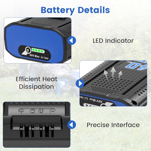 Replacement for Kobalt 40V Battery 4.0Ah 1Pack with Charger Kit, Station for 40V Max Battery Chargers KRC60-06, KRC40-06, KRC840-03, Compatible with Kobalt 40V Cordless Power Tools - Image 3