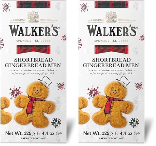 Walker’s Festive Shortbread Gingerbread Men - 4.4 oz Shortbread Cookie Box - Includes All-Butter Gingerbread Man Cookies (Pack of 2)