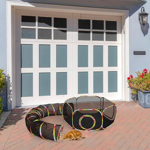Outdoor Cat Enclosures with Tunnel, Portable Cat Play Tent for Indoor Outdoor, Cat Playpen Enclosed for Cats Rabbits and Small Animals, Rainbow Color