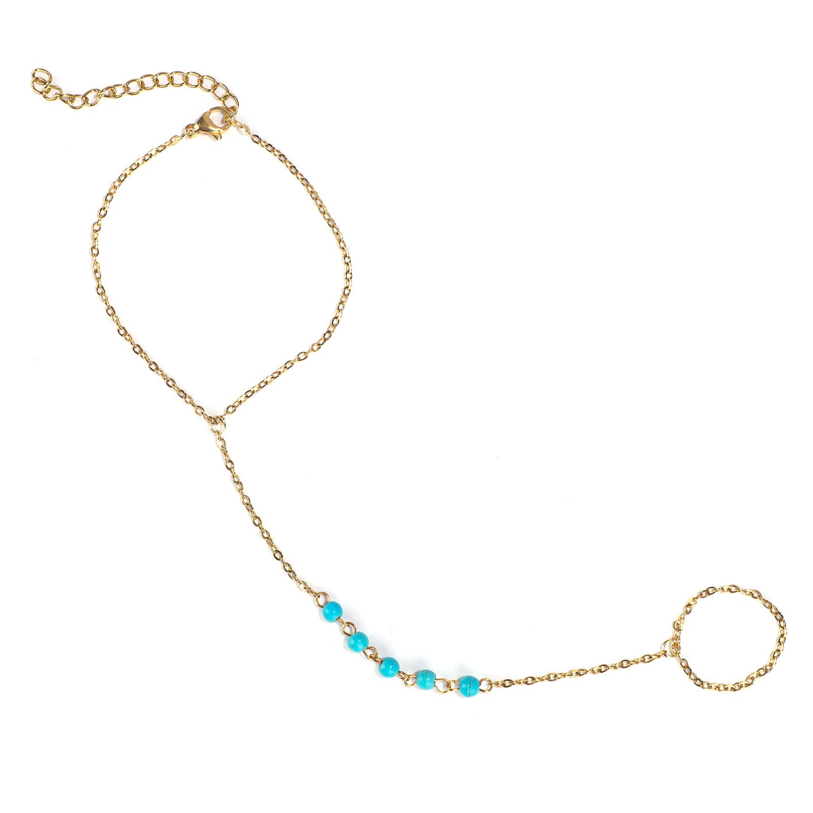 Mikovivi Ring Bracelet Hand Chain, Gold Hand Bracelet Adjustable Finger Ring Chain Stainless Steel Stylish Hand Jewelry Trendy Gift for Women