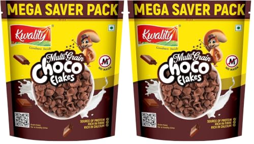 Image of Kwality Choco Flakes 1.2 Kg | Crispy, Wholesome Cereal Made with Whole Wheat | Zero Maida and No Preservatives | Packed with Fiber, Protein (Pack of 2)