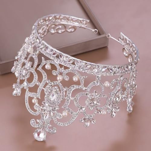 Tiara de boda con perlas y strass corona de novia cómoda 5