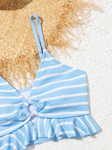 Milumia Girl's Two Piece Bikini Set Striped Ruffle Trim Cut Out Swimsuit4