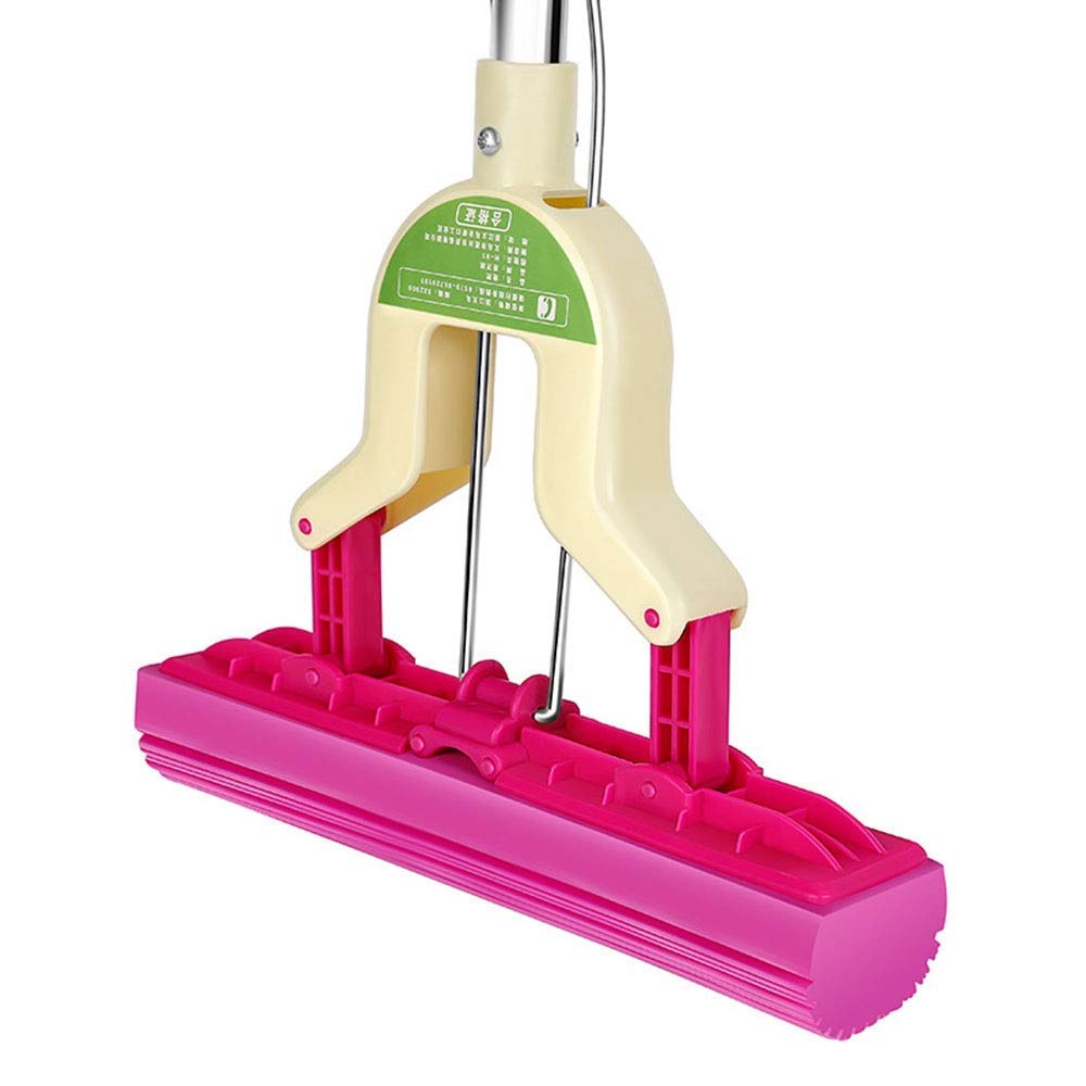 Mop Kitchen Home Mop in Schiuma di Spugna con Rullo in PVA Super Assorbente con Manico Estensibile Mop e Secchio (Colore: Rosa, Dimensioni: 98-128x27 cm)