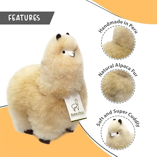 Miniatura 3 de Juguete de piel de alpaca para bebé, figura de alpaca, animal de peluche suave y abrazable, juguete de lana de alpaca natural (12 pulgadas, beige)