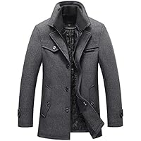 chouyatou Men's Gentle Layered Collar Single Breasted Quilted Lined Wool Blend Pea Coats (Large, Grey)