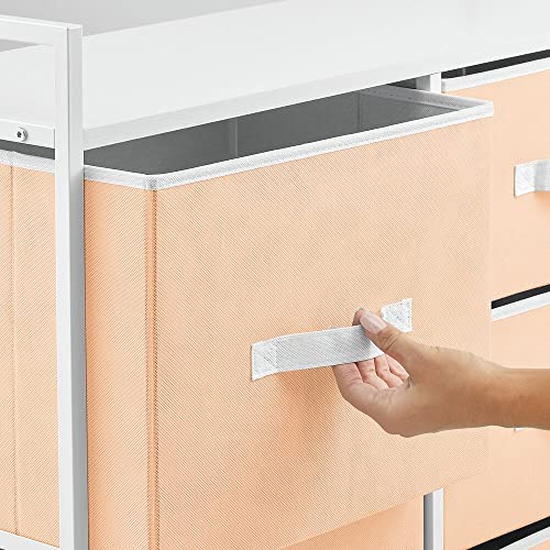 Mdesign 30.03" High Steel Frame/Wood Top Storage Dresser Furniture Unit - 5 Removable Fabric Drawers - Tall Bureau Organizer For Bedroom, Living Room, Closet - Jane Collection - Cantaloupe Peach/White #TOP5