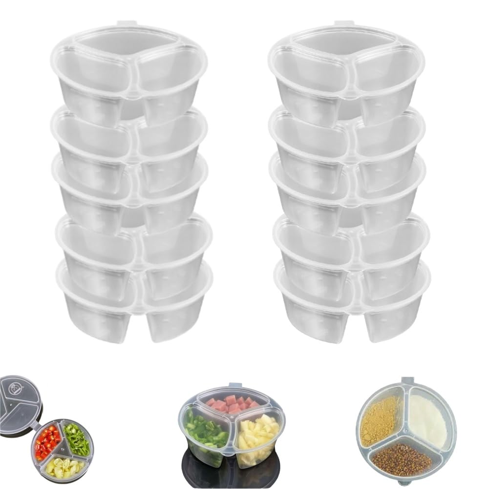 20 Contenitori Per Snack Riutilizzabili Con Coperchio - 3 Scomparti, Mini Porta Salse A Prova Di Perdite, Ideali Per Lunch Box - 2