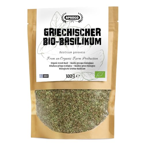 Apsogo Basilikum - Getrockneter Bio Basilikum aus Griechenland - Premium Qualität & aromatischer Geschmack, als Gewürz oder Basilikumtee (100g)