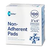 Globe Advanced Sterile Non-Adherent Pads| 100-Pack, 3" x 4"| Non-Adhesive Wound Dressing| Highly Absorbent & Non-Stick, Painless Removal-Switch| Individually Wrapped for Extra Protection (3 x 4)