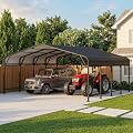 Easyhawk 20x20 FT Metal Carport, Outdoor Heavy Duty 2 Car Carport with Reinforced Galvanized Steel Frame and Steel Roof, All-Weather Garage Car Port Shelter for Cars, Trucks, Boats and Tractors, Black