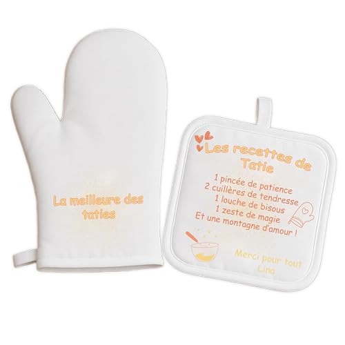 Duo Gant et Manique personnalisés – Prénom + Message – Cadeau Fête des Mères, Mamie, Nounou – Accessoires de c