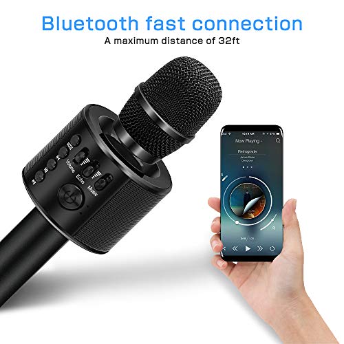 Ankuka Karaoke Wireless Microphone Bluetooth, 3 in 1 Multi-Function Handheld Karaoke Machine for Kids, Portable Mic Speaker Home, Party Singing(Black)