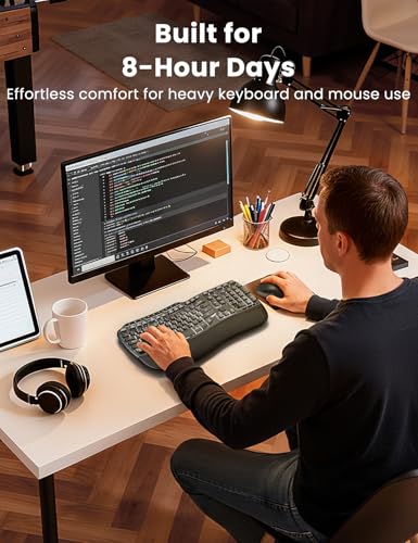 Image of SABLUTE Ergonomic Wireless Keyboard and Mouse Combo, Rechargeable 4000mAh Backlit Keyboard with Soft Faux Lambskin Palm Rest, Wave Keys for Natural Typing, Compatible with Windows /Mac /Chrome OS