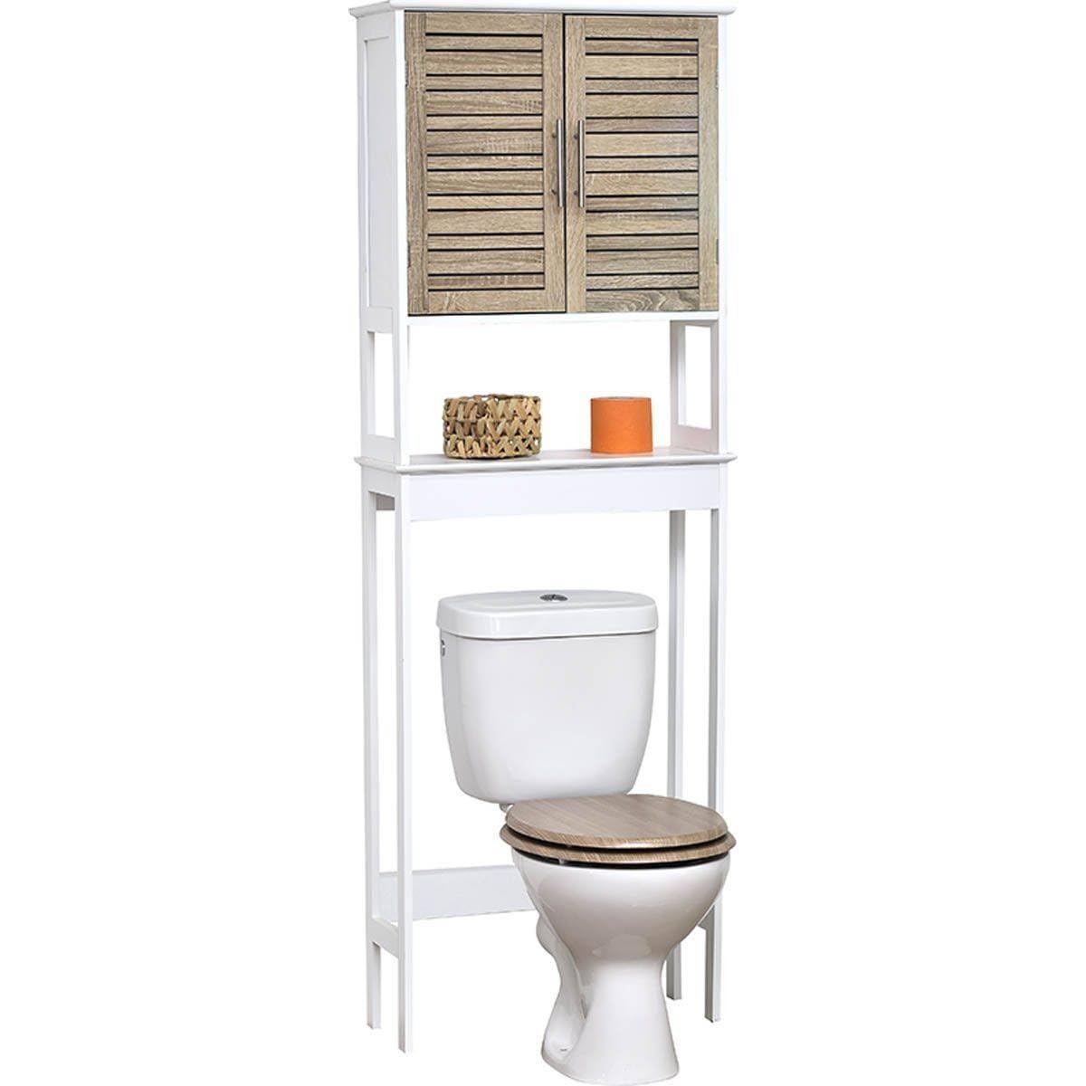 TENDANCE 9904306 Meuble dessus toilettes WC - 2 portes et 1 tablette - Aspect Chêne vieilli