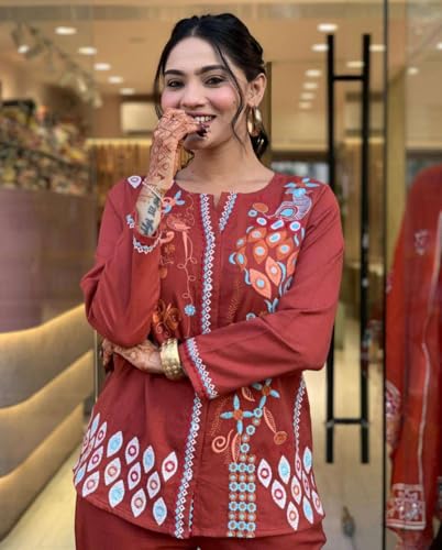 Image of SOFIYA'S TREND Women's Cotton Embroidery Straight Kurti with Pant Set