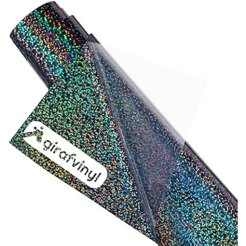 GIRAFVINYL Holographic HTV Black Glitter Vinyl Heat Transfer 12" x 6 ft Black Holographic Heat Tranfer Vinyl Glitter Iron on Vinyl Black HTV for T-Shirt, Fabric Decorations Cover