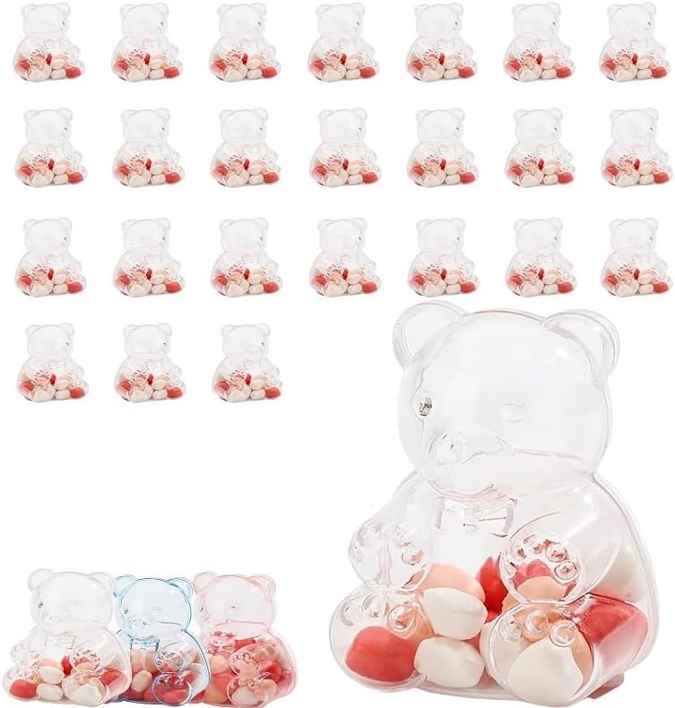 12/24/36 Pcs 6.5 Oz Large Clear Plastic Container Teddy Bear For Valentine's Day, Bear Shaped Candy Boxes, Creative Bears Shaped for Valentine's Day, Gifts & Party Decor