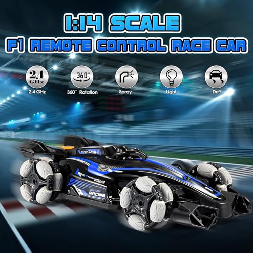 Dislocati Fernlenkung Rennwagen Spielzeug für Kinder 3-12 Jahre - RC Auto mit LED-Licht & Nebeleffekt, 2.4GHz Fernbedienung, Blau, Geschenk für Jungen & Mädchen