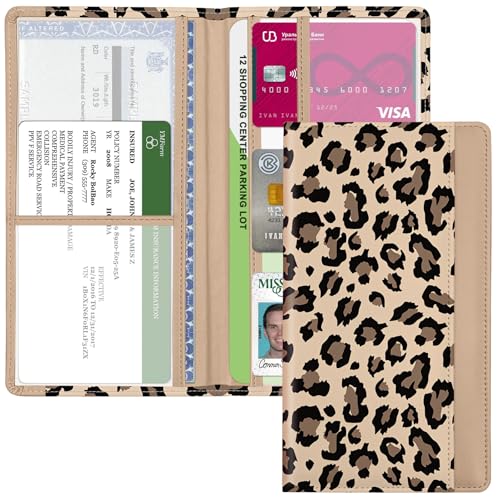 Car Registration and Insurance Holder, with Magnetic Closure for License, Cards and Documents, All Vehicle Needs and Car Accessories (Leopard-Yellow)