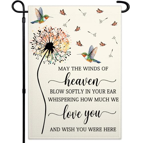 May The Winds of Heaven Blow Softly Garden Flag 12x18 Inch Double Sided Memorial Yard Flags Remembrance Cemetery Decor for Outdoor Porch Indoor Outside House Sign