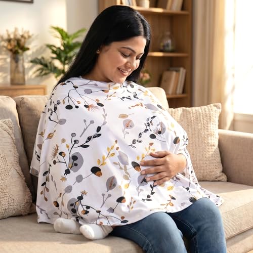 Image of a baby cherry-Nursing Cover, Nursing Covers for Feeding Mom, Feeding Cover Breastfeeding Mother, Feeding Cover for Mom, Multi-Use, Breathable, 360 Full Privacy (Brown),1 Count