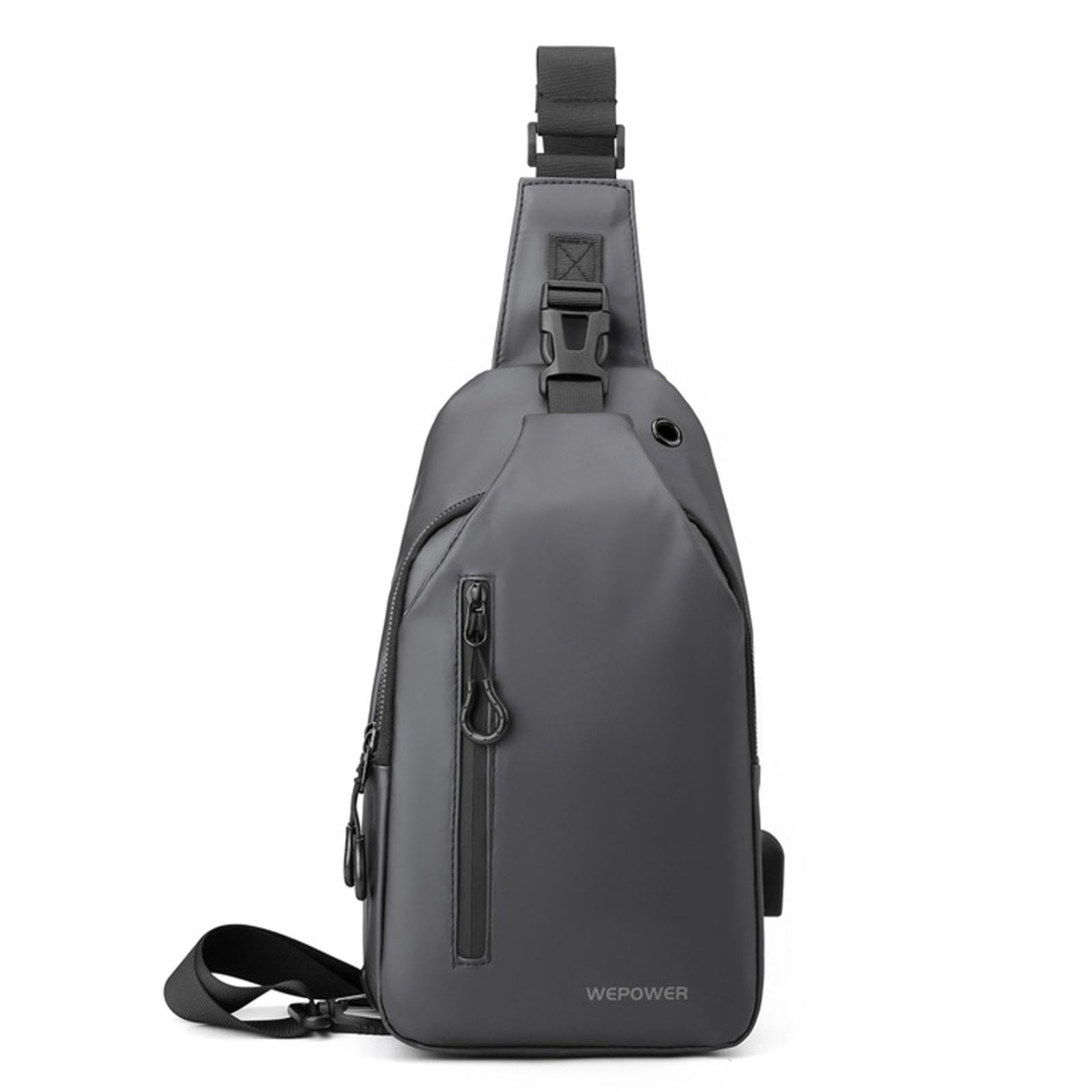 FANDARE Mens Chest Bag Outdoor Hiking Daypack Sling Bag with USB Charging Port & Earphone Hole Small Crossbody Sling Backpack Shoulder Man Bags Travel Satchel Bag Gray