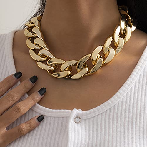 YOOESTORES82 Acrylic 14K Gold Chunky Chain Necklace Earrings Set for Women,Punk Short Thick Wide Cuban Link Choker Necklaces Trendy Drop Dangle Earring Jewelry Set2