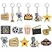 12 Pieces Acrylic Movie Keychains Now Showing Party Supplies Movie Camera Clapboard Microphone Ticket Film Keychain for Movie Night Party Favors