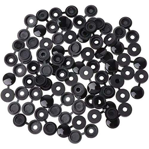 50Pcs Hinged Screw Cover Cap Plastic Screw Covers Caps Fold Snap Decorative Washer Flip Tops for Car Cabinet Furniture Black