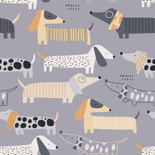CRE8TIVE Papier peint autocollant amovible en vinyle pour chambre d'enfant Motif teckel Gris 30,5 x 300 cm