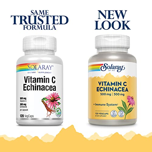 Solaray Vitamin C & Echinacea Root | Healthy Immune System Support W/ 500 Mg Vit C & 300 Mg Echinacea Per Capsule | Non-Gmo & Vegan | 120 Vegcaps #TOP1