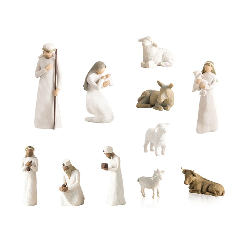 Lot De 10 Statues De Crèche De Noël – En Résine, Décorations De Table Ou De Jardin