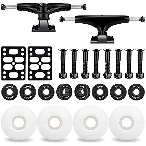 Keecaan 5.0 Skateboard Trucks Set, 52mm Skateboard Wheels, ABEC-11 Skateboard Bearings, 6mm Rubber Skateboard Riser Pads, Skateboard Hardware 1