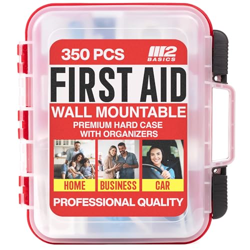 M2 BASICS Professional 350-Piece First Aid Kit – First Aid Kit for Car, Home, Office, Business & Vehicles – Organized Dual-Layer Wall-Mountable Hard Case,...