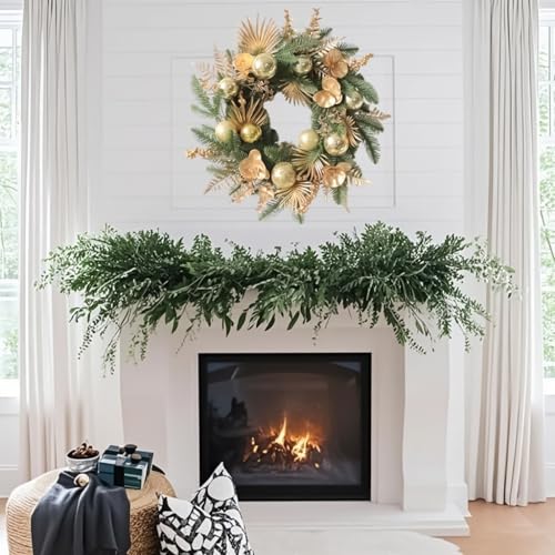 Couronne de Noël pour porte d'entrée de 48 cm dorée et artificielle d'hiver - 4
