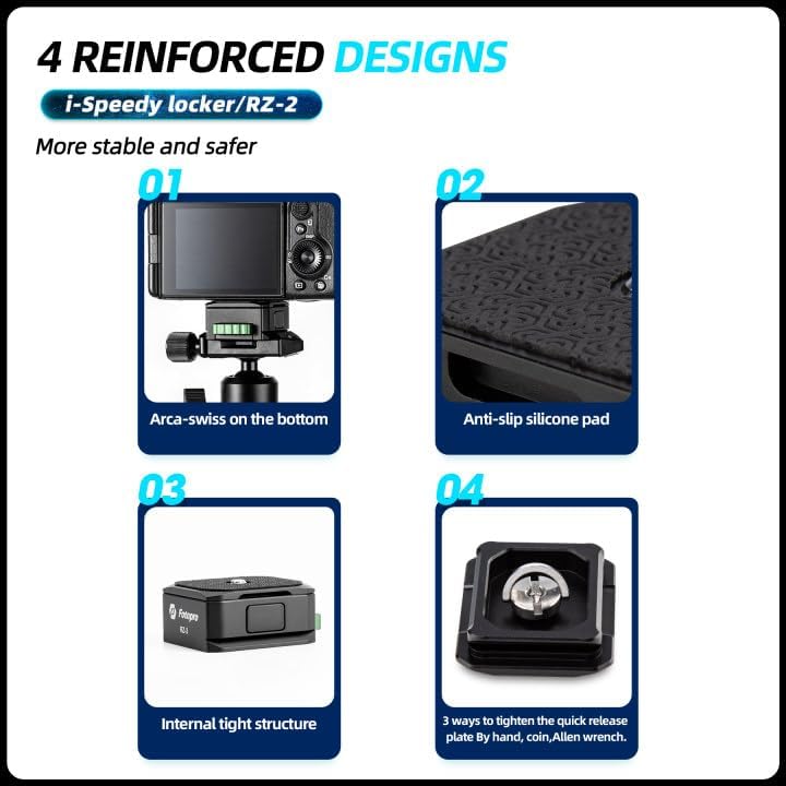 Miniatura 3 de Fotopro Claw - Juego de placas de liberación rápida, tornillo de 14 de pulgada, kit universal de configuración rápida para trípode de cámara,