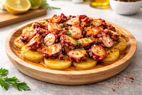 Genérico Plato Redondo de Madera Natural, 18cm, para Servir Pulpo y Alimentos