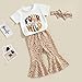 CHAUKAREAUL Toddler Girl 4th Birthday Outfit Wild Four Birthday Short Sleeve Romper Bodysuit Leopard Print Flare Pant Set (Milky White 4th, 3-4 Years)