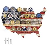 ShaelPii Wall Mount Challenge Coin Holder Display,Flag Military Coin Shelf Wood Rack for Army Firefighter Police Navy Marines Veterans Medal Badge Collector,Patriotic Décor 17inch