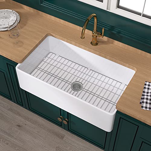 Miuara Farmhouse Sink 36 Inch - Extra Large Apron Front Kitchen Sink Reversible 36'x20'x10', Undermount, Farm House Style Deep Single Bowl, Heavy Duty Solid Fireclay, Glossy White, for Kitchen
