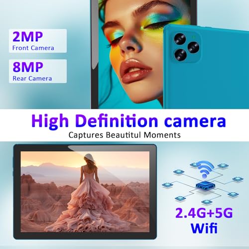 Image of Tablet Android 16 10 Inch 12GB RAM+64GB ROM / 1TB Expandable, 1280 * 800 HD Touch Screen, 5G WiFi6 BT 5.0, 2 in 1 Tab with Keyboard Case Mouse Stylus(Navy Blue)